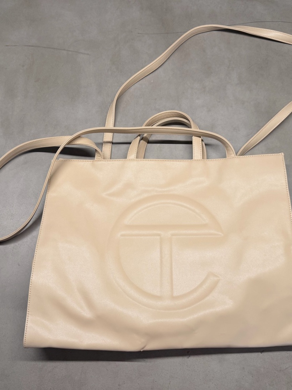 Telfar Cream Beige Tote with Embossed Logo